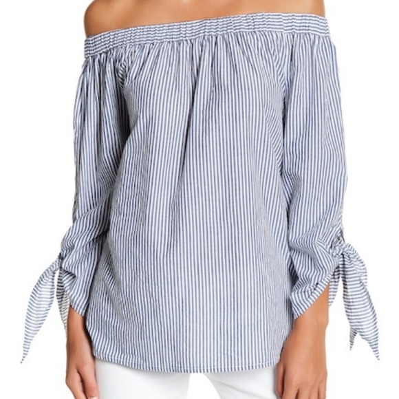 Seersucker Beachlunch Lounge Off Shoulder Top- S/M - Picture 1 of 5